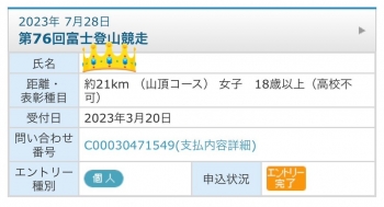 2023 富士登山競走エントリー