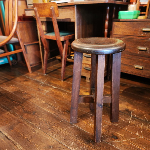 古家具 古い木味の丸椅子（木製スツール） - [Sold Out]過去の販売商品